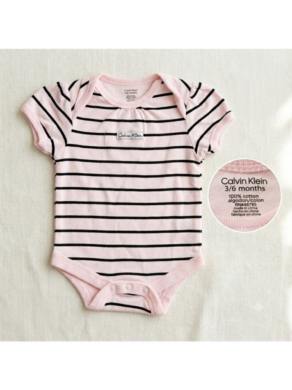 Calvin Klein Infant Striped Pink & Black Short Sleeve Bodysuit 3-6 Months 100% C